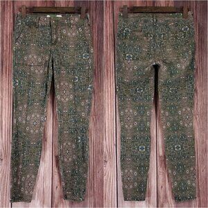 Anthropologie Womens Sz 25 Cadet Slim Utility Pants Green Olive Multicolor Aztec